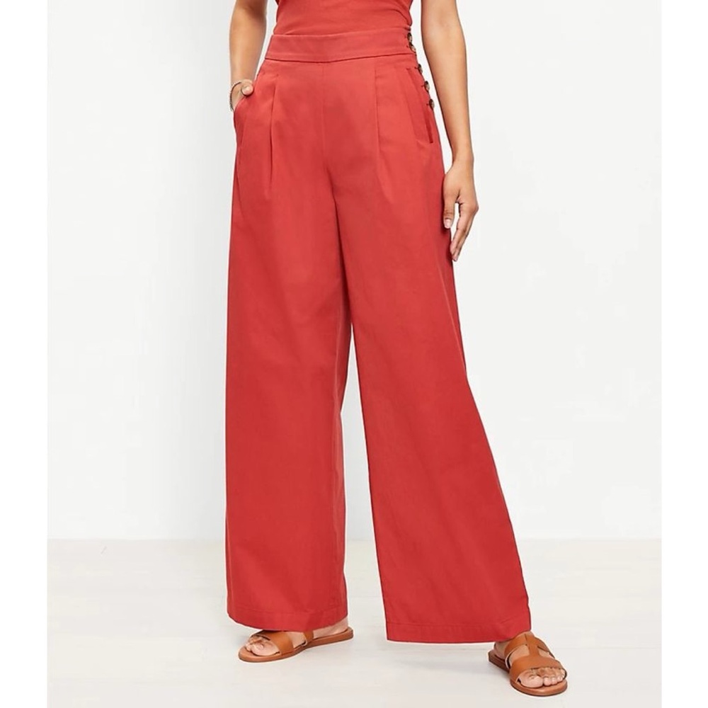 Wide-Leg High-Waist Pants in Brick Red